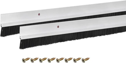 Vista 19 de uxcell 2 piezas barredor de cepillo inferior para puerta forma H base de aleación de aluminio con cepillo de nailon de 0.4 pulgadas para hogar