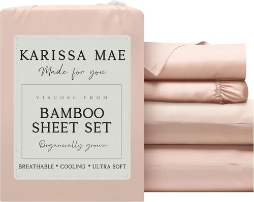 Vista 22 de KARISSA MAE Juego de sábanas tamaño Queen de viscosa de bambú refrescante, 100% certificado FSC, bolsillo profundo de 18 pulgadas, sedoso, suave e