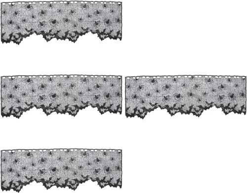 Vista 12 de VALICLUD 2 cortinas de encaje de Halloween para ventana, mantel de telaraña, diseño de murciélagos, cortina de puerta de encaje negro, pantalla