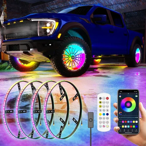 Vista 13 de Luces de rueda SUNPIE para camiones, luces de anillo de rueda de color de ensueño para coches con amplio ángulo para SUV con llanta de 17 pulgadas