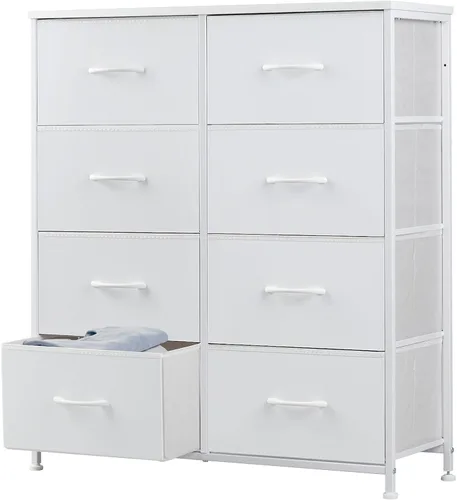 Vista 20 de DUMOS Cómoda de 8 cajones para dormitorio, organizador de almacenamiento de tela con marco de metal resistente, cómoda superior de madera para Negro