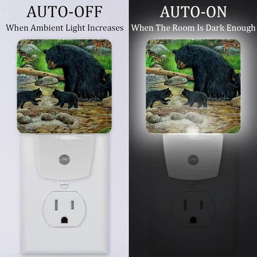 Vista 2 de LORVIES Black Bears - Luz nocturna LED con sensor automático del atardecer al amanecer, decoración nocturna para dormitorio, baño, cocina, pasillo