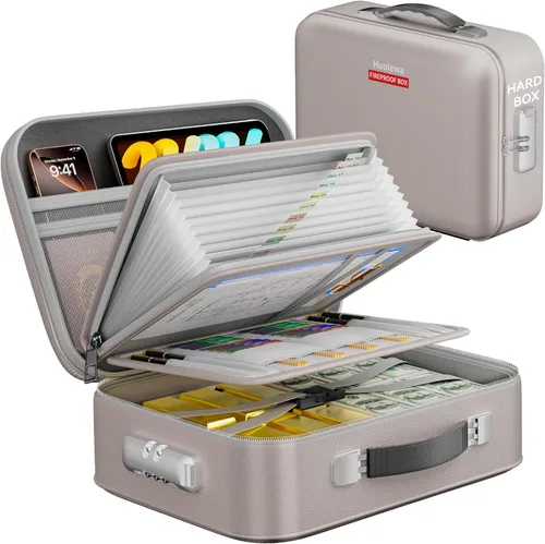 Vista 8 de Caja de Documentos Ignífuga, Caja Ignífuga de Carcasa Dura con Cerradura, Caja de Seguridad de Documentos Ignífuga y Resistente al Agua de Carcasa