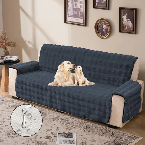 Vista 2 de Funda de sofá de felpa y pelo Shaggy, funda de sofá de pelo sintético para perros, funda impermeable, protector de muebles antideslizante