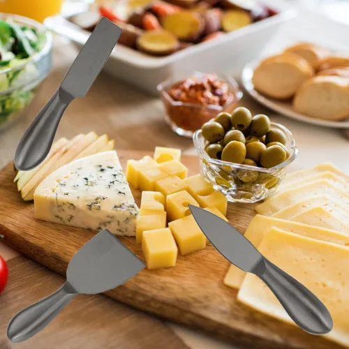 Vista 4 de Cuchillo de queso premium de 6 piezas, colección de cuchillos de queso de acero inoxidable con cortador de tenedor de queso y cortadores de queso