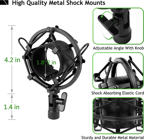 Vista 4 de Soporte de micrófono de escritorio AT2020 actualizado, soporte de micrófono ajustable con soporte de choque y parabrisas de espuma para Audio