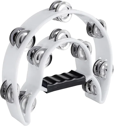 Vista 9 de Half Moon - Pandereta musical de doble fila de metal Jingles de percusión de mano, multicolor para fiesta de KTV con mango ergonómico (morado)