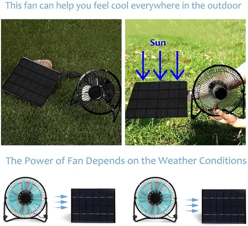 Vista 5 de Ventilador USB de 5.2 W alimentado por panel solar, mini ventilador portátil para refrigeración al aire libre, hogar, viajes, camping, casa