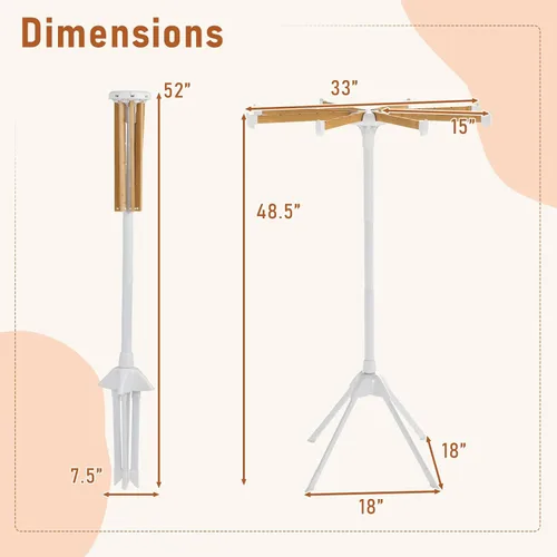 Vista 4 de Giantex Estante de secado de ropa de 4 patas, estante de secado de ropa plegable con 8 varillas de bambú para colgar, 40 ranuras para colgar y marco