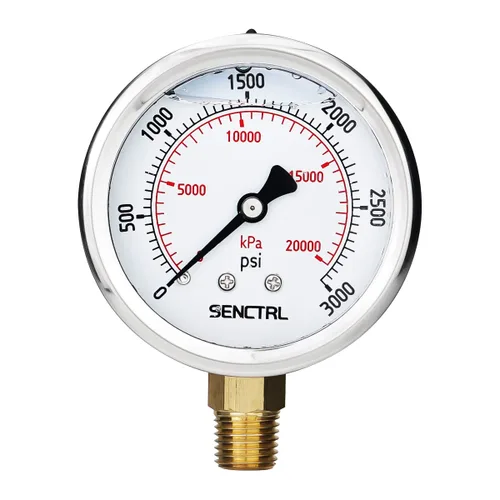 Vista 11 de SENCTRL Medidor de baja presión relleno de líquido de aceite de silicona al vacío de 30 inHg, tamaño de dial de 2.5", montaje inferior NPT de 1/4