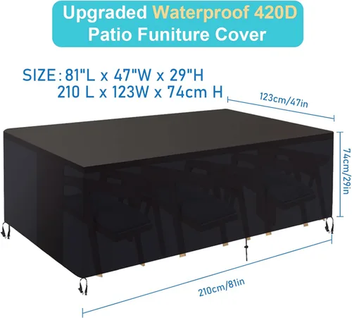 Vista 2 de Fundas para muebles de patio, funda impermeable para muebles de exterior, 81 pulgadas de largo x 47 pulgadas de ancho x 29 pulgadas de alto, a