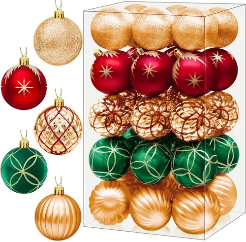 Vista 10 de DeckTheHalls Adornos de bolas de Navidad, 30 piezas de 2.5 pulgadas irrompibles, bolas de decoración navideña para colgar en el árbol de Navidad