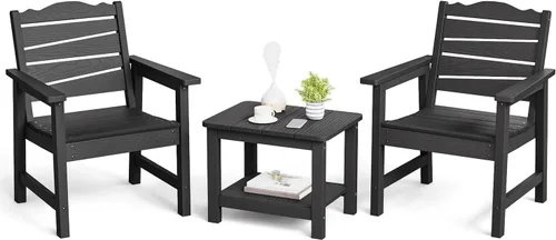 Vista 11 de Silla de patio resistente a la intemperie, sillas de patio al aire libre de madera de polietileno con asiento curvado ergonómico, sillas de comedor
