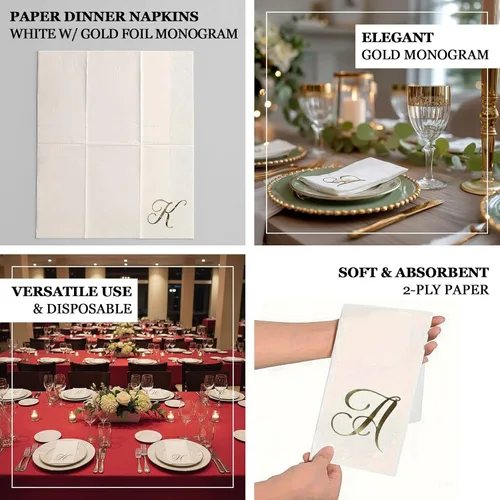 Vista 38 de Efavormart 50 Pack Servilletas de papel para fiestas de 2 capas suaves verde oliva con borde dorado de oro, servilletas para cenas, cócteles