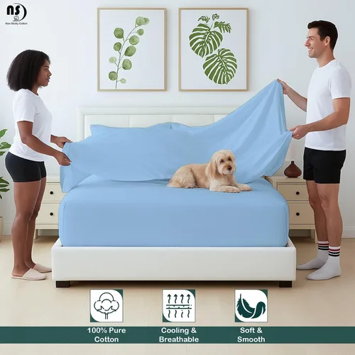 Vista 3 de NON Sticky cotton Juego de sábanas bajeras de algodón egipcio de 6 piezas de alta calidad, suaves y transpirables, bolsillo profundo de 16 pulgadas