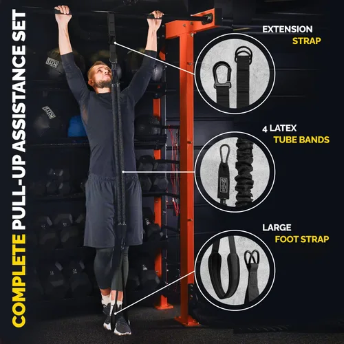 Vista 2 de Pull Up Assistance Bands - 4 Heavy Duty Pull Up Bands with Adjustable Strap and Foot Rest - Stackable Pull Up Assist Band Set for Pull Up Bar