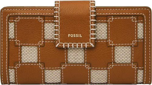 Fossil Logan - Cartera de piel con bloqueo RFID para mujer, color fantasía (SaddleNatural)