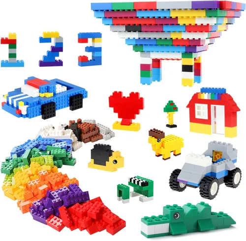 Vista 8 de Building Bricks 568 piezas de juguetes, bloques de construcción clásicos que incluyen ruedas, puerta, ventana, bloque a granel compatible con caja