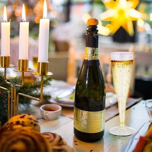 Vista 8 de 100 copas de champán de plástico desechables Copas de champán de plástico con purpurina dorada para fiestas Vasos de plástico con purpurina dorada