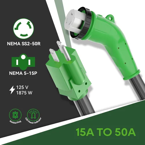 Vista 4 de RVGUARD Cable adaptador RV de 50 amperios a 110 voltios con conector de bloqueo de 135 grados, adaptador de corriente eléctrica NEMA 5-15P a NEMA