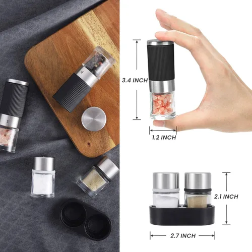 Vista 4 de VEVOK CHEF Mini molinillo de sal y pimienta con 2 pequeños saleros y pimenteros, portátil, bonito, molinillo de especias pequeño, molinillo de sal