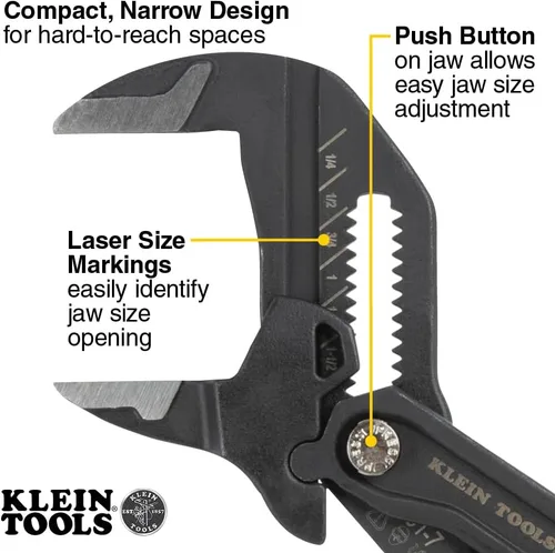 Vista 2 de Klein Tools D53102KIT Juego de llaves de alicates ajustables, alicates compactos de mandíbula lisa paralela de alto apalancamiento, 7 pulgadas y 10
