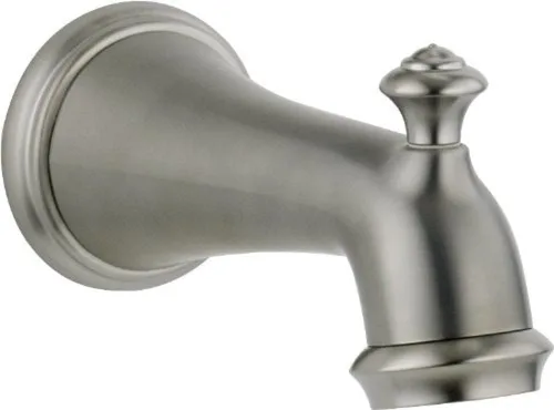 El número de pieza RP34357SS de DELTA FAUCET es una boquilla de bañera de acero inoxidable con un desviador de palanca.