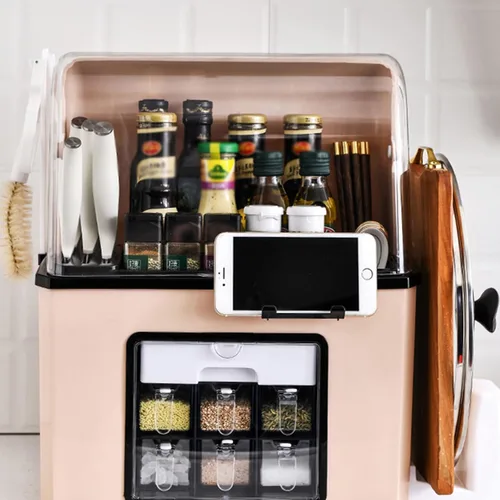 IMPREC Estante de condimentos, cocina con cajón de tapa abatible transparente, tarro de condimentos, botella organizadora de especias, estante de