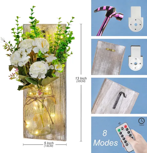 Vista 2 de Decoración rústica de pared con control remoto, luces LED para decoración del hogar, casa de campo, baño y sala de estar. Decoración de diseño