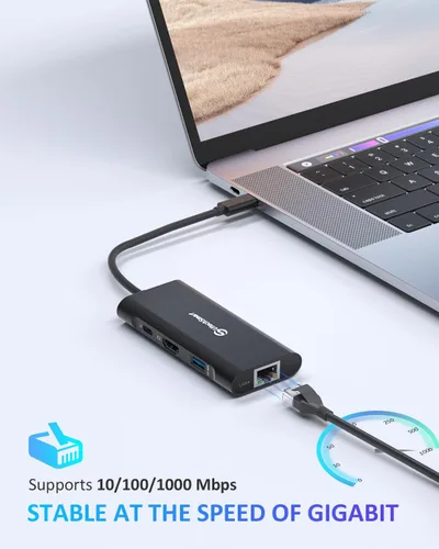 Vista 3 de UtechSmart Hub USB C, adaptador multipuerto Ethernet 6 en 1 USB C a HDMI Dock compatible con dispositivos MacBook Pro/Air, Chromebook, Dell XPS, HP