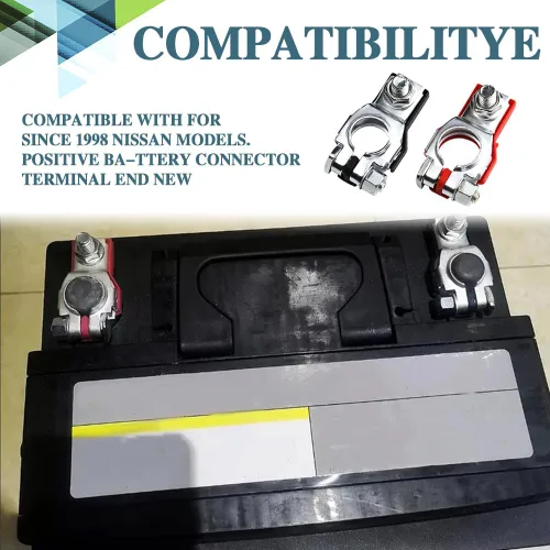 Vista 3 de 2 piezas de terminales de batería para Nissan, conectores de terminal de batería, terminal de cable de batería automotriz positivo y negativo