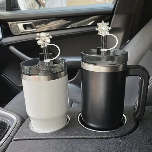 Vista 5 de Funda de popote para vaso Stanley de 40 onzas, 30 onzas, perlas brillantes, bonitos accesorios de taza de silicona a prueba de fugas reutilizables