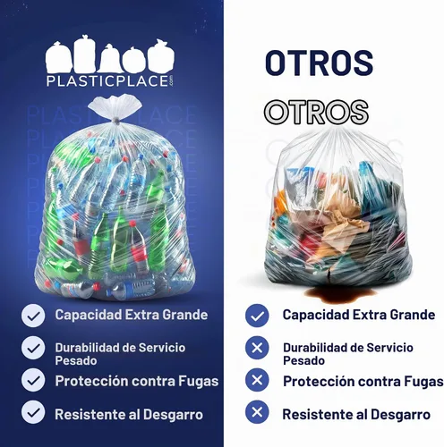 Vista 6 de Plasticplace Bolsas de basura transparentes resistentes de 1.5 mil, de 95 a 96 galones, 61 x 68 pulgadas, 50