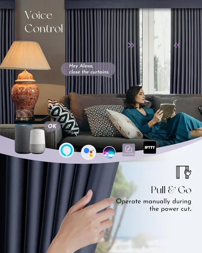 Vista 3 de Graywind Cortinas motorizadas con riel, cortinas inteligentes para oscurecer la habitación, cortinas cableadas compatibles con control remoto Alexa