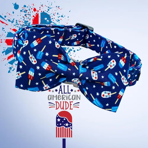 Vista 3 de Lionheart glory Collar de perro con bandera estadounidense del 4 de julio, collar con lazo para perro, Día de la Independencia, resistente