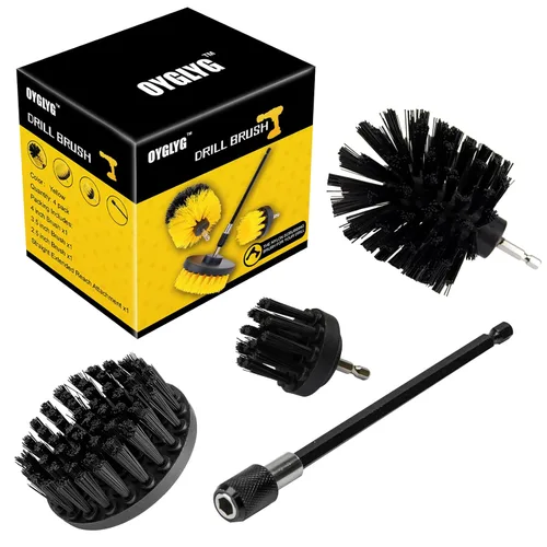 Kit de accesorios de cepillo de taladro, limpiador multiusos, kit de limpieza de 4 piezas para baño, vidrio, azulejos, neumáticos de automóvil, Negro