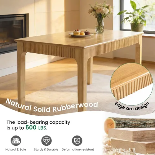 Vista 5 de Mesa de comedor de madera maciza de 39 pulgadas para 2-4, mesa rectangular moderna de madera real, diseño acanalado de mediados de siglo