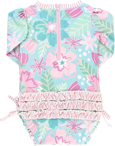 Vista 5 de RuffleButts - Traje de baño de manga larga, de una pieza, para bebéniñas, con protección solar UPF 50+