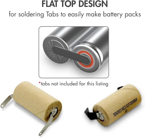 Vista 4 de Tenergy NiCd SubC - Batería recargable envuelta en papel de 2200 mAh con pestañas, paquete de 15