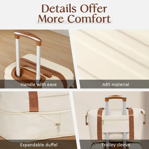 Vista 5 de Coolife Juego de maletas de equipaje Set de 3 maletas de equipaje Maletas de cabina con exterior rígido con bloqueo TSA y ruedas giratorias, Rosa