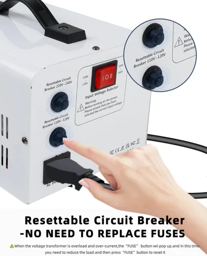 Vista 6 de LVYUAN Transformador de voltaje de 2500 W, convertidor de potencia elevador de 110 V a 220 V, reductor de 220 V a 110 V, 110/120 voltios - 220/240