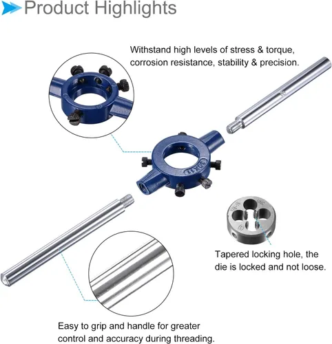 Vista 4 de Juego de mangos de troquel, 3/8-16 UNC rosca y ajuste 0.787 in-1.181 in OD / M9-M11 Kit de herramientas