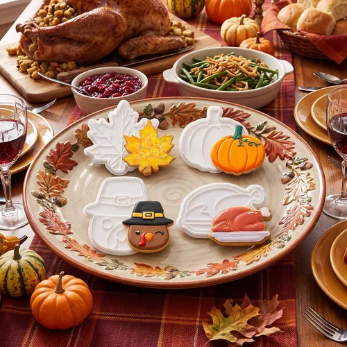 Vista 136 de Juego de 8 cortadores de galletas de Acción de Gracias con relieves, pavo y calabaza, maíz y hojas de arce y más, colección completa de otoño de 3