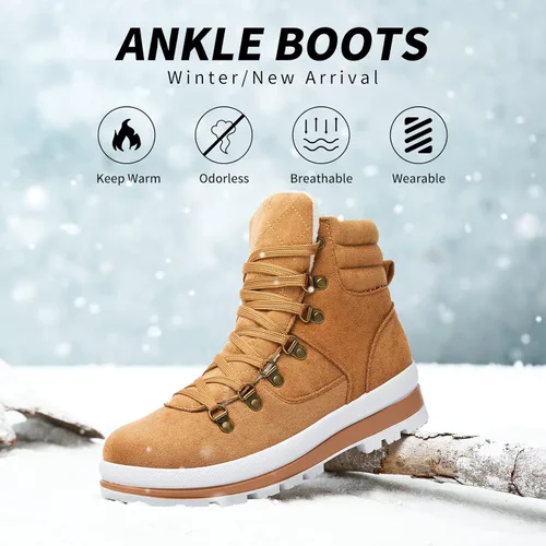 Vista 2 de FRACORA Botas de combate para mujer, botas de tobillo con cordones, botas de nieve para invierno, botas de nieve con cremallera lateral