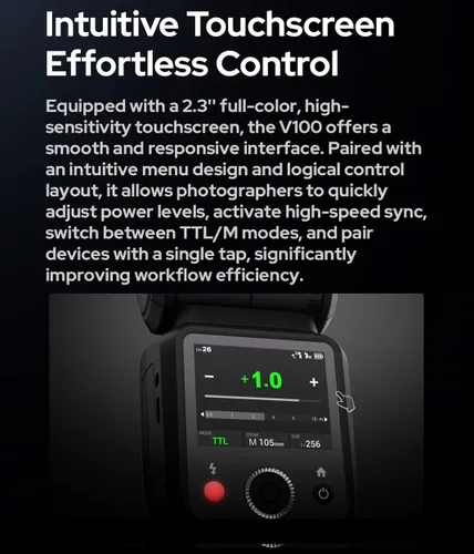 Vista 9 de Godox Flash de cámara V100 V100-C V100C versión de EE. UU. para Canon, Speedlite de cabeza redonda de 100 W, flash de obturador global TTL 2.4G TTL