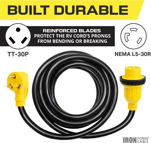 Vista 3 de Iron Forge Cable Cable de extensión RV de 30 amperios de 6 pies - 10/3 STW TT-30P a NEMA L5-30R 125v Cable de alimentación de RV resistente para uso
