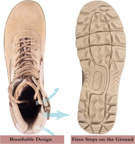 Vista 4 de Botas tácticas militares para hombre con cremallera lateral, botas de combate para la jungla del ejército