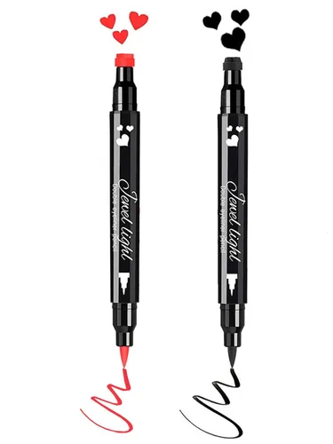 Vista 10 de Go Ho Sello delineador de ojos de corazón y estrella, delineador líquido negro, juego de 2 delineadores de ojos impermeables, delineador de ojos