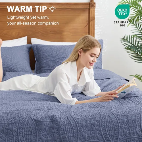 Vista 301 de Edredón de cama tamaño queen Love's cabin, color azul, para cama de verano, de microfibra ligera, estilo moderno, para todas las estaciones, 3