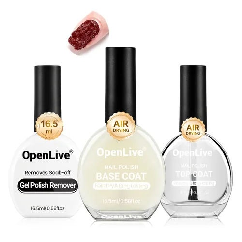 Vista 8 de OpenLive 2 esmaltes de uñas transparentes con capa superior brillante, secado rápido, esmalte de uñas regulares, acabado de alto brillo, protección